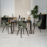 Ensemble table à manger extensible noire et 4 fauteuils en tissu vert de style scandinave