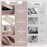 Lit enfant rembourré 90×190 cm (sans matelas) en velours rose avec tête de lit arquée