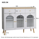 Buffet de madera blanca y natural con 3 cajones y puerta de 3 fondos en vidrio templado, gran espacio de almacenamiento elegante
