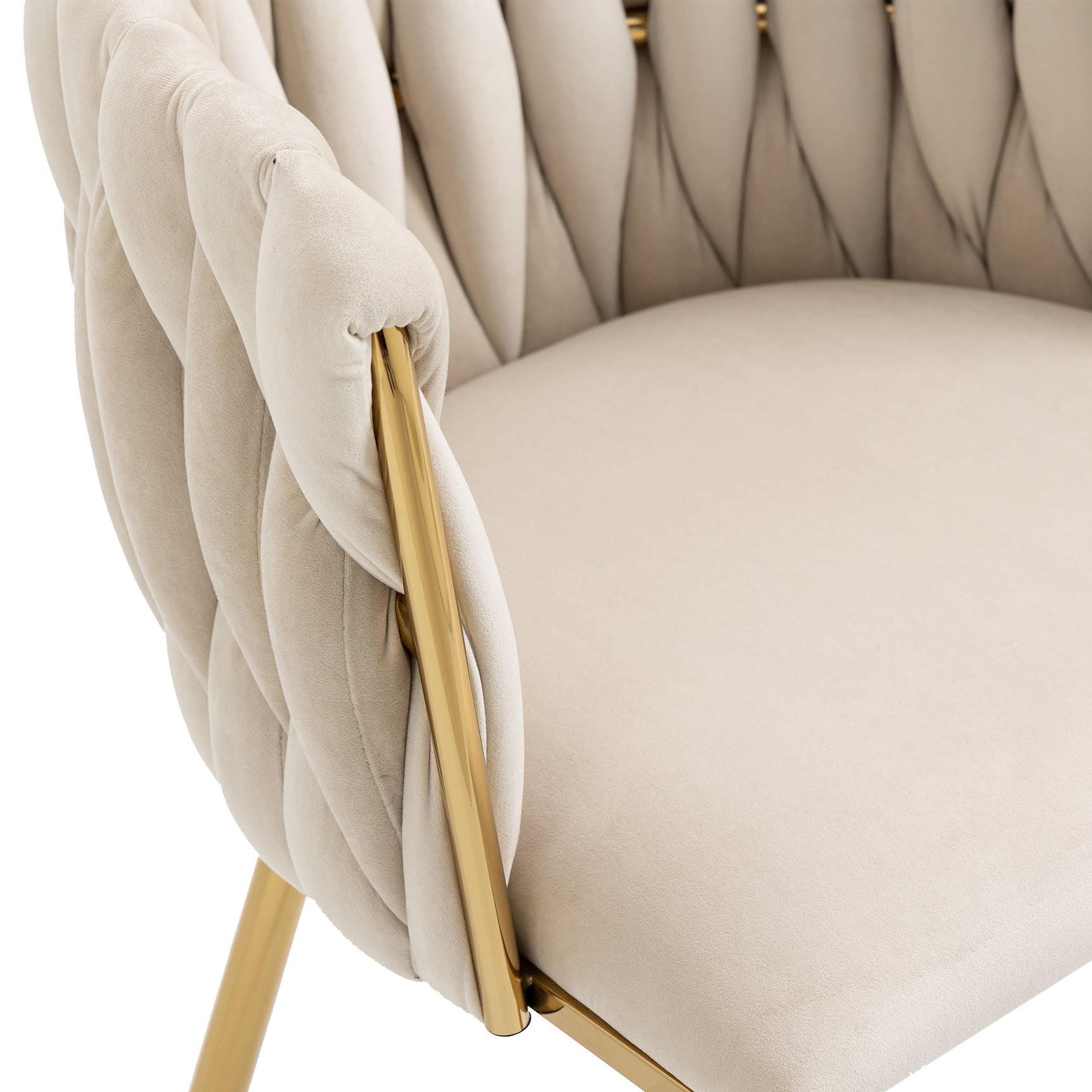 Set aus 4 Esszimmerstühlen im Industriestil mit geflochtener Rückenlehne aus beigem Stoff – MILIANA