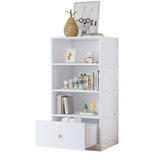Bibliothèque blanche moderne avec 3 étagères et 1 tiroir au design minimaliste et rangement pratique