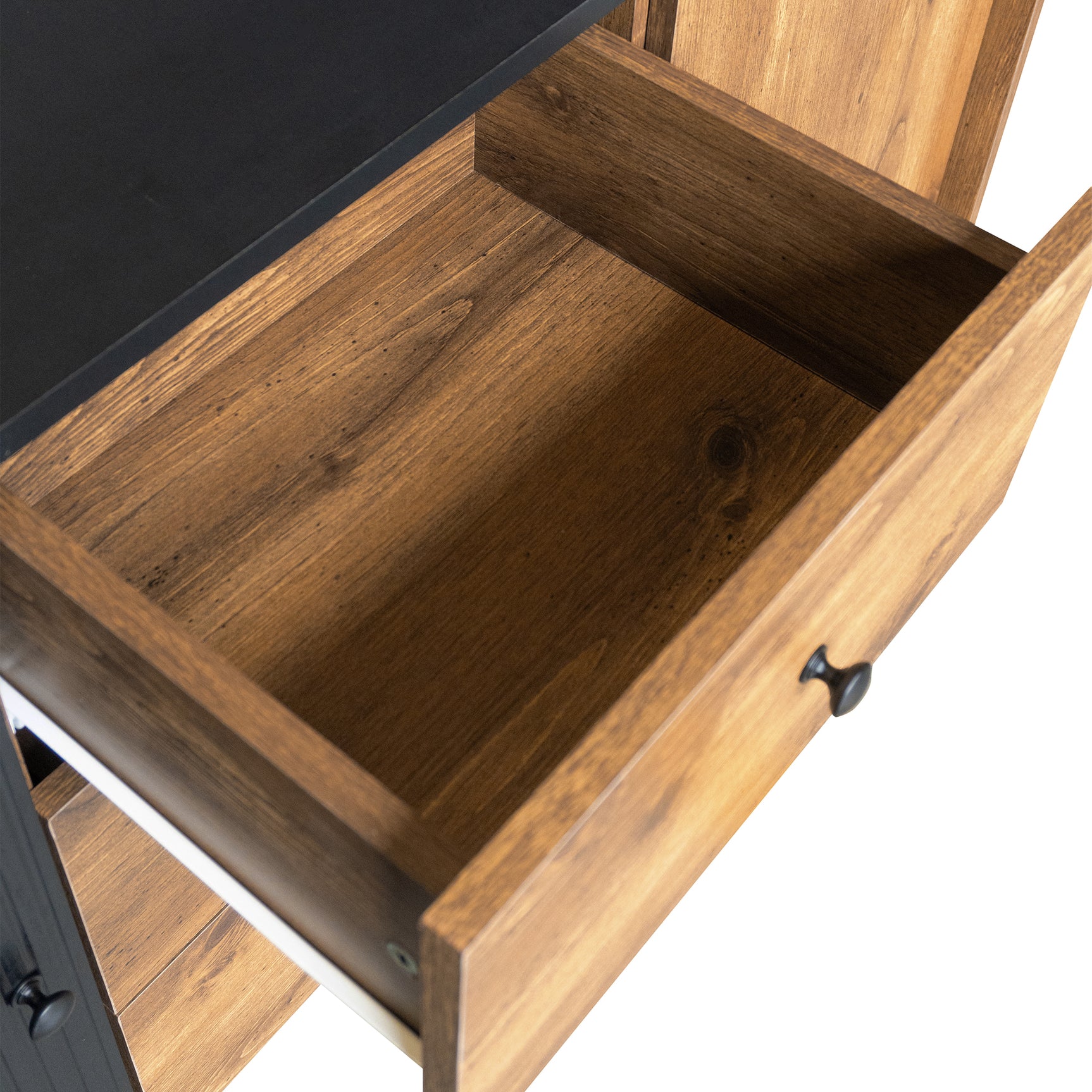 Modernes Buffet 120 cm Schwarz und Holz mit 2 Türen und 3 Schubladen, Design -Sideboard mit großem Stauraum