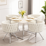 Set aus 4 Esszimmerstühlen im Industriestil mit geflochtener Rückenlehne aus beigem Stoff – MILIANA