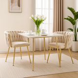 Set aus 4 Esszimmerstühlen im Industriestil mit geflochtener Rückenlehne aus beigem Stoff – MILIANA