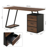 Bureau industriel en bois avec 3 tiroirs et rangements