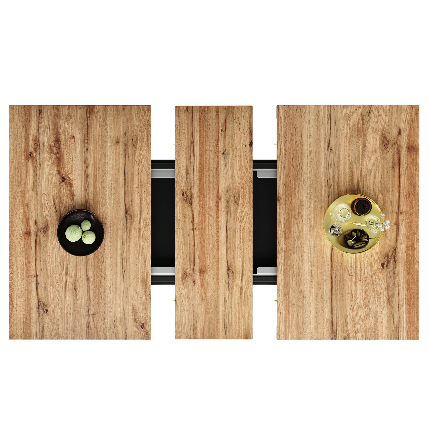 Table à manger télescopique extensible 140×80cm 3 niveaux de rangement bois naturel + noir pour cuisine et salon