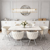 Set aus 4 Esszimmerstühlen im Industriestil mit geflochtener Rückenlehne aus beigem Stoff – MILIANA