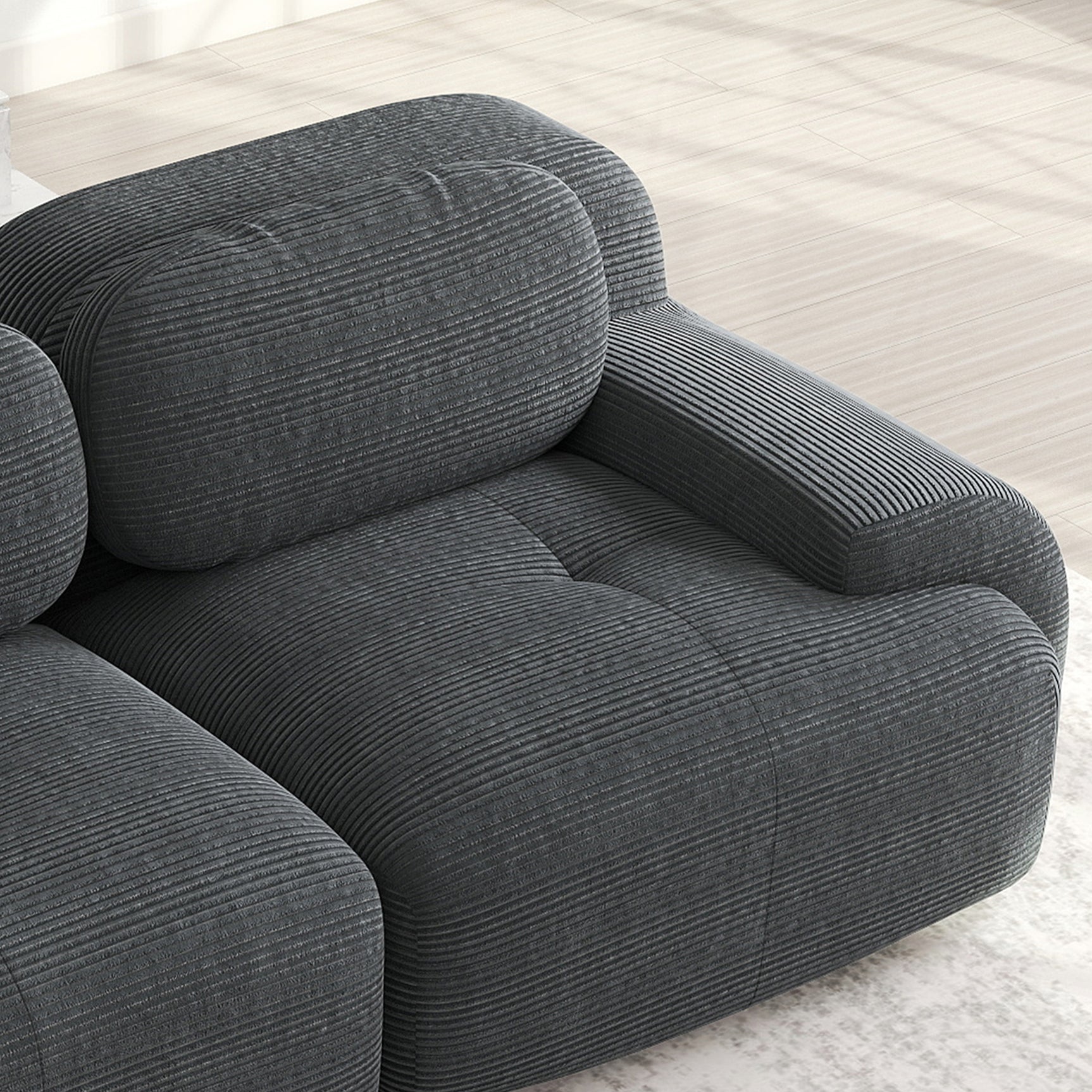 Ensemble de canapés avec accoudoirs incurvés et base antidérapante en tissu velours côtelé doux pour le salon, gris, siège 2 + tabouret 2