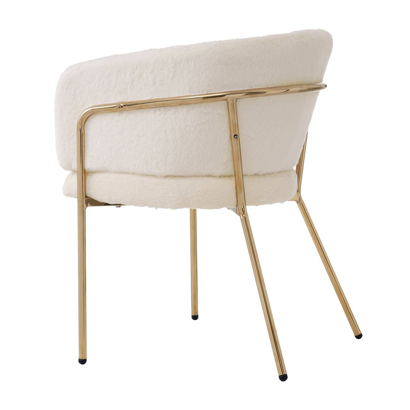 Lot de 2 chaise de loisirs individuelle en imitation de velours de lapin Chaise élégante à quatre pieds en métal beige pour salon chambre à coucher et salle à manger