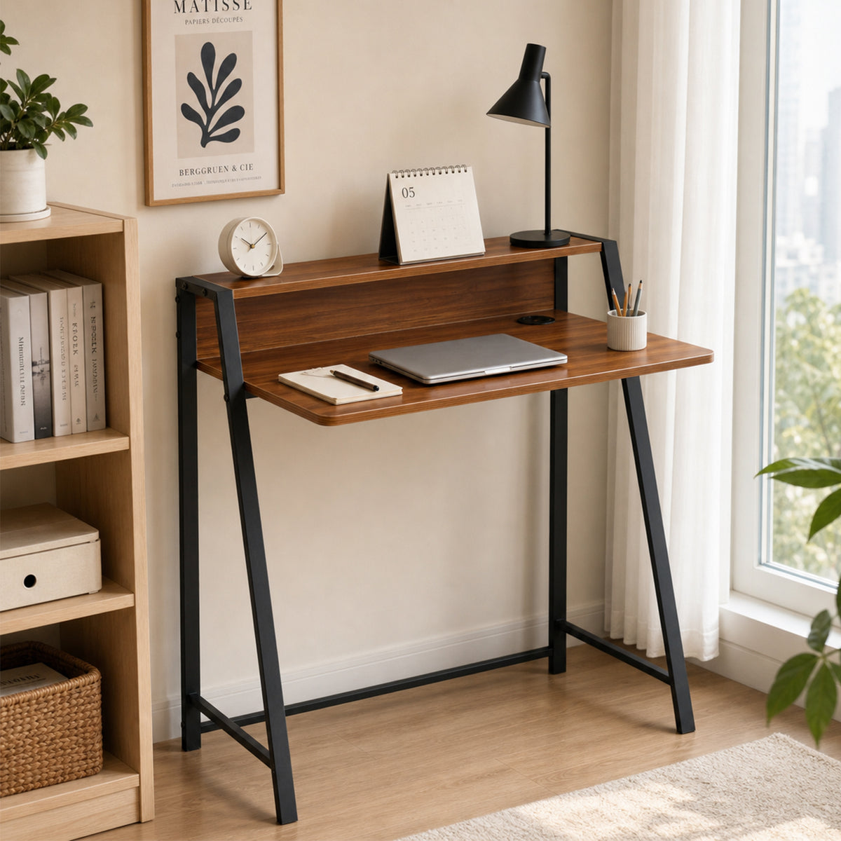 Bureau compact en MDF, coloris noyer