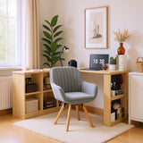 Multifunktionaler Schreibtisch 140x104x75 cm in MDF -Holz mit 6 Speicherfächern, dickem Tablett, Regal und perforiertem Metallischen Panel