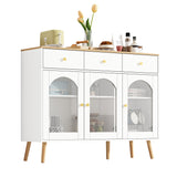 Buffet de madera blanca y natural con 3 cajones y puerta de 3 fondos en vidrio templado, gran espacio de almacenamiento elegante