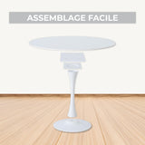 Table salle à manger ronde scandinave 2-4 personnes en bois et métal blanc - CLIFT