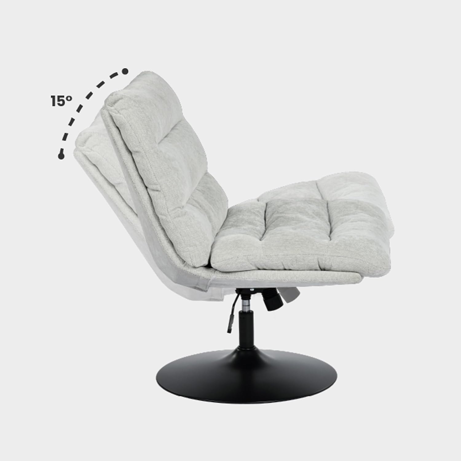 Verstellbarer Freizeitsessel aus grauem Chenille-Stoff, um 360° drehbar – LAMBERY