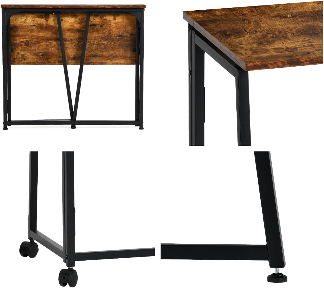 Bureau/table d'ordinateur industriel pliant avec 4 roulettes en bois et en métal noir - ASCOLI
