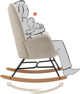 Fauteuil à bascule allaitement scandinave avec accoudoirs en tissu beige à surpiqûres - FUNKEL