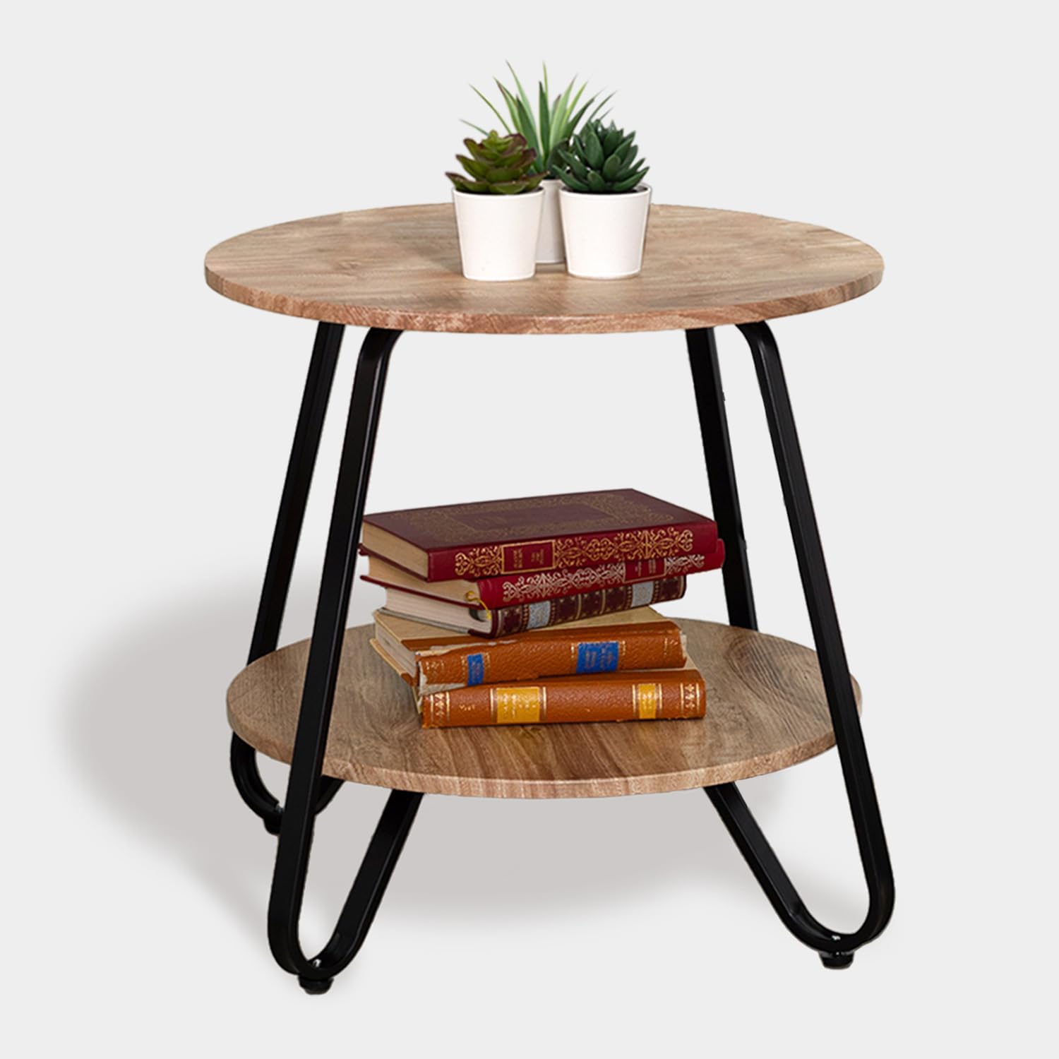Tavolo extra rotondo con 2 livelli di stile industriale in Oak Imitation nero e legno - Konya Tarrant