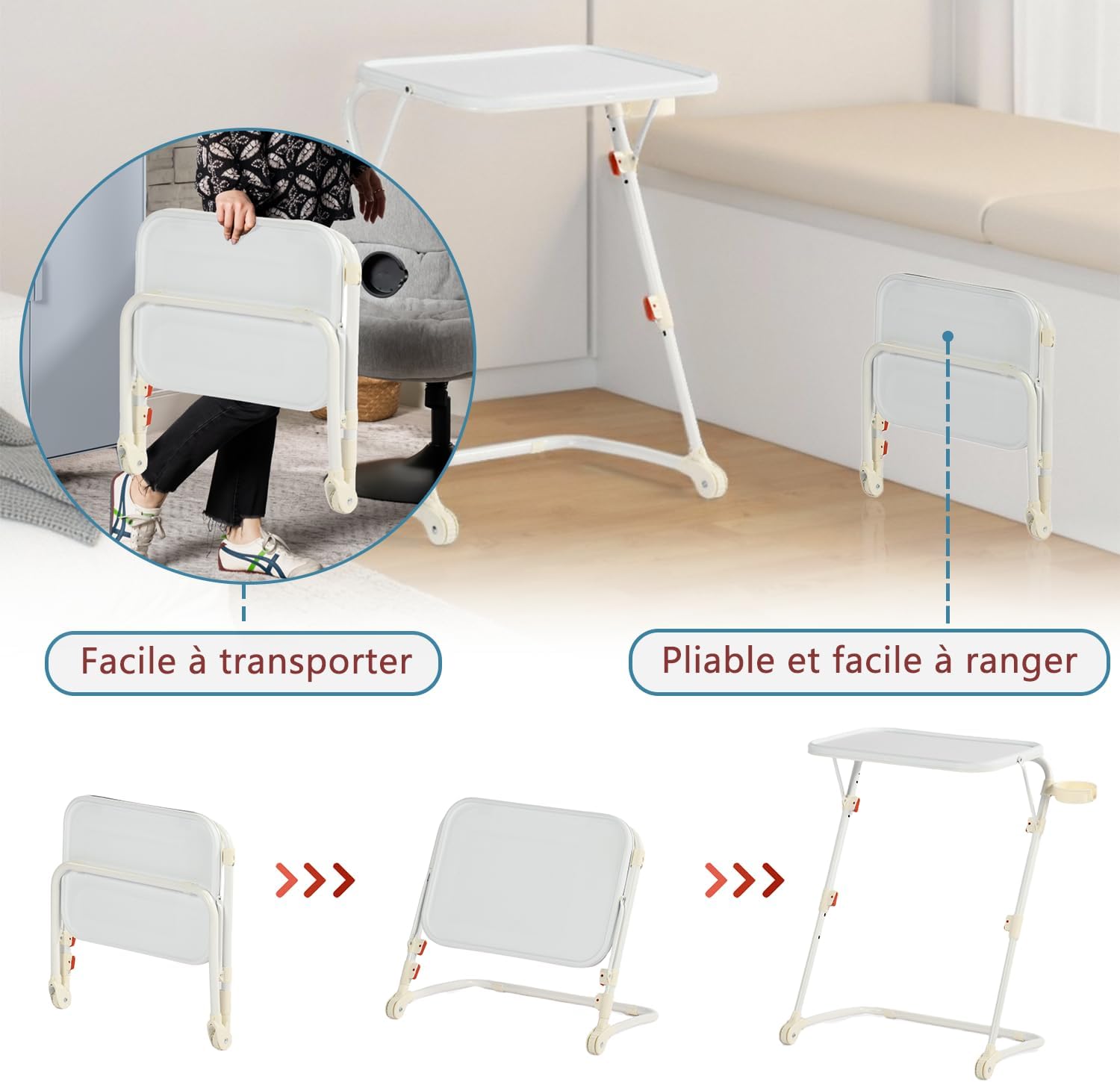 Table d’appoint pliable pour ordinateur portable, bout de canapé réglable en hauteur avec plateau inclinable et porte-gobelet - BASELINE