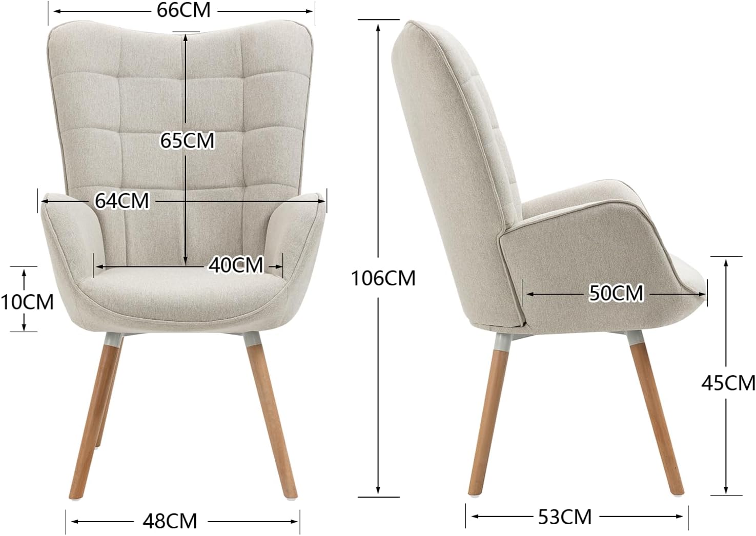 Fauteuil scandinave avec accoudoirs en tissu beige à surpiqûres - FUNKEL