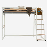 2 -seerer Mezzanine -Bett (140x200) mit Lattenboxen mit industriellem Weiß- und Holzstil (Matratze nicht enthalten) - Up