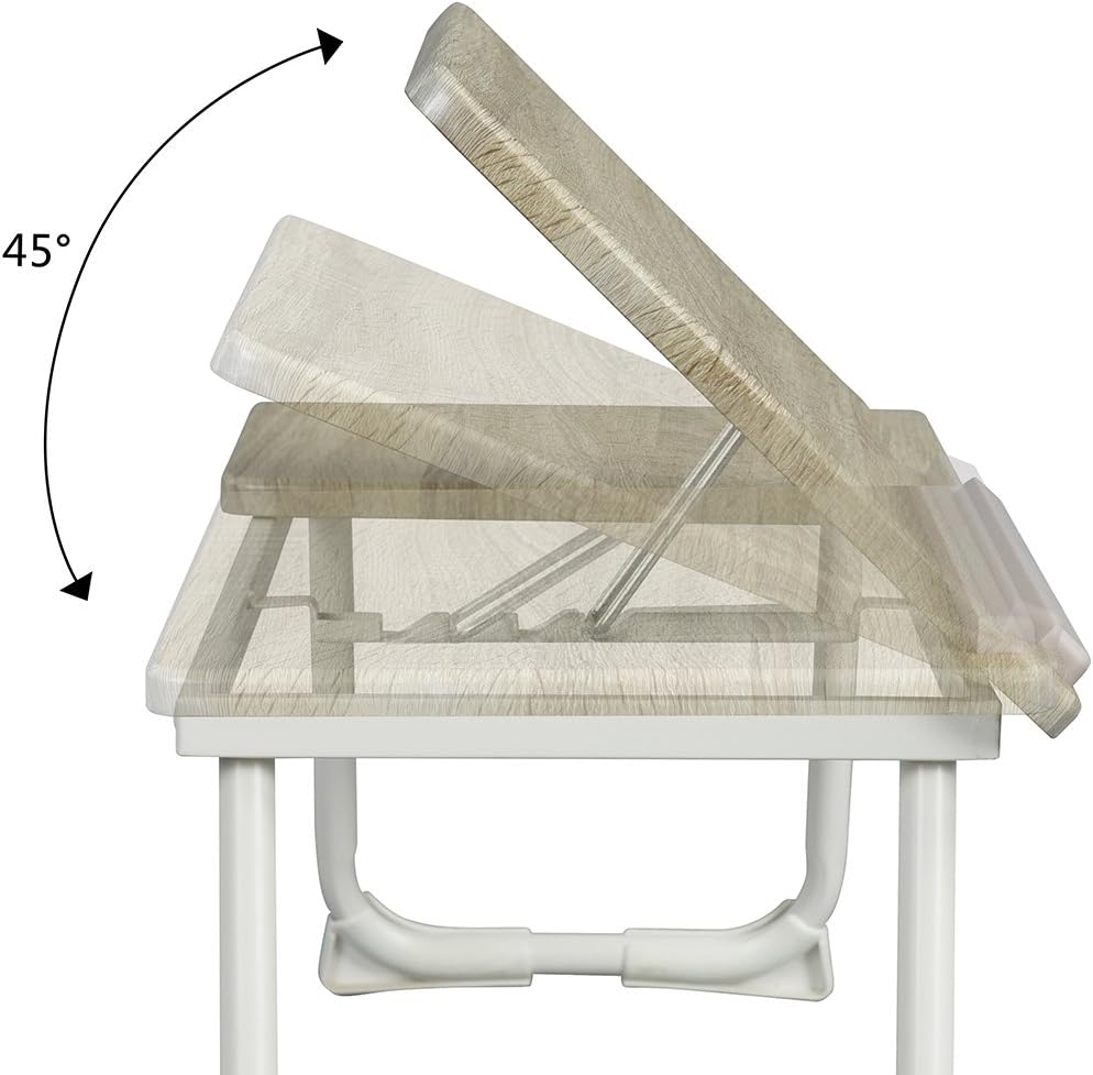 Table de lit/Support ordinateur pc pliable en bois et métal blanc - MAMIE