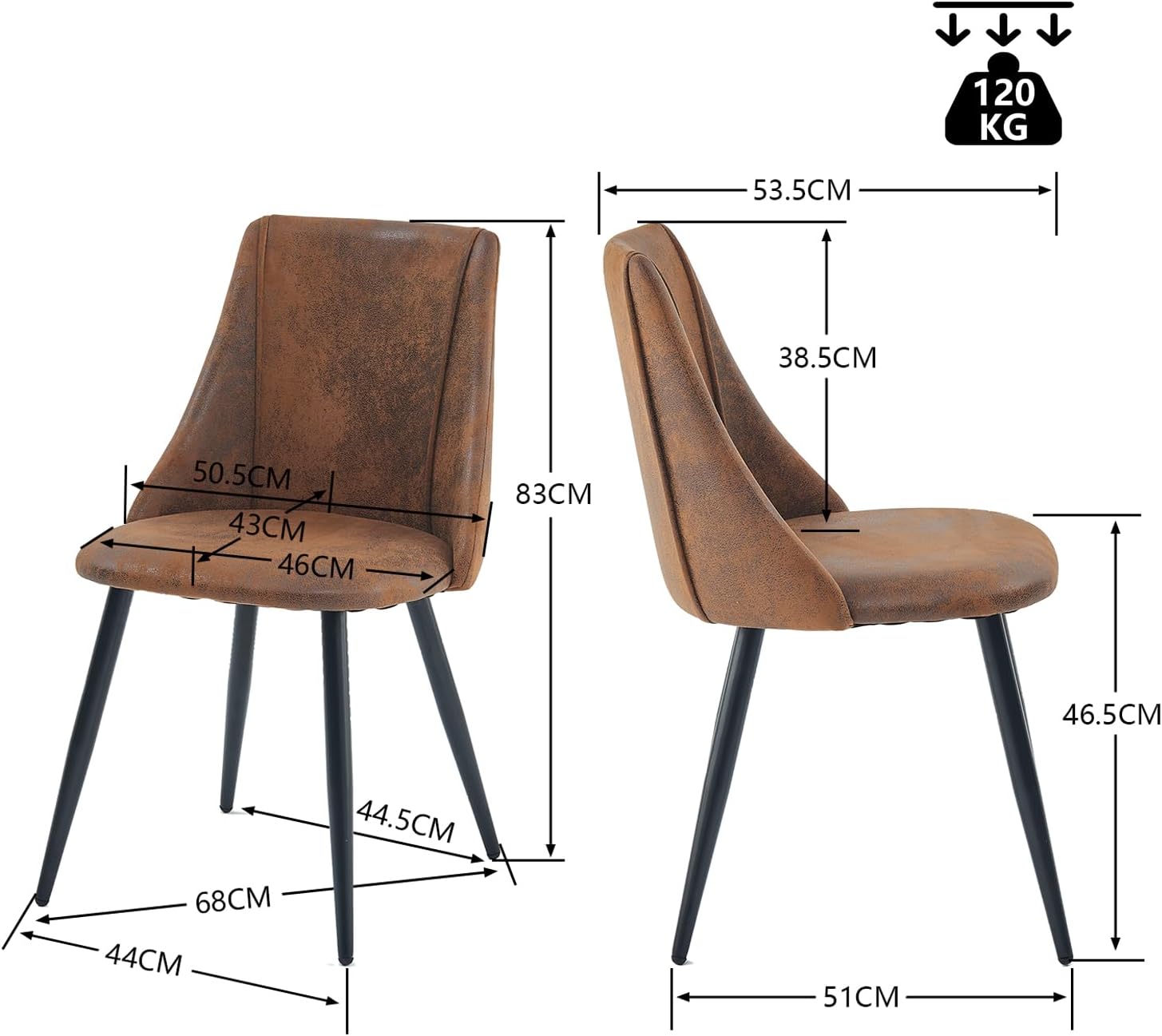 Lot de 6 chaises de salle à manger industrielles en suédine - SMEG