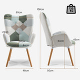 Sillón escandinavo con reposabrazos en tela de mosaico Aqua con costuras - Funkel