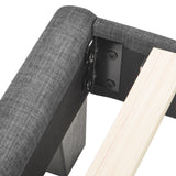 Lit double 140x200 cm en tissu gris avec tête de lit capitonnée et sommier à lattes inclus, design élégant et confortable (matelas non inclus)