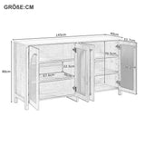 Buffet blanco moderno en MDF con 4 puertas de ratán y manijas de metal