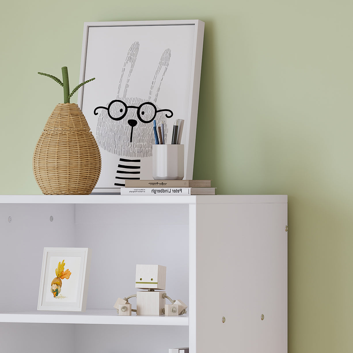 Bibliothèque blanche moderne avec 3 étagères et 1 tiroir au design minimaliste et rangement pratique