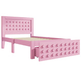 Pinkes Kinderbett 90x200 cm mit Lagerschublade und kreatives Design in Blöcken, fester Holzrahmen