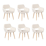 Lot de 6 fauteuils de salle à manger scandinaves avec accoudoirs en tissu mouton bouclette beige - CROMWELL