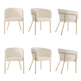 Lot de 6 chaise de loisirs individuelle en imitation de velours de lapin Chaise élégante à quatre pieds en métal beige pour salon chambre à coucher et salle à manger