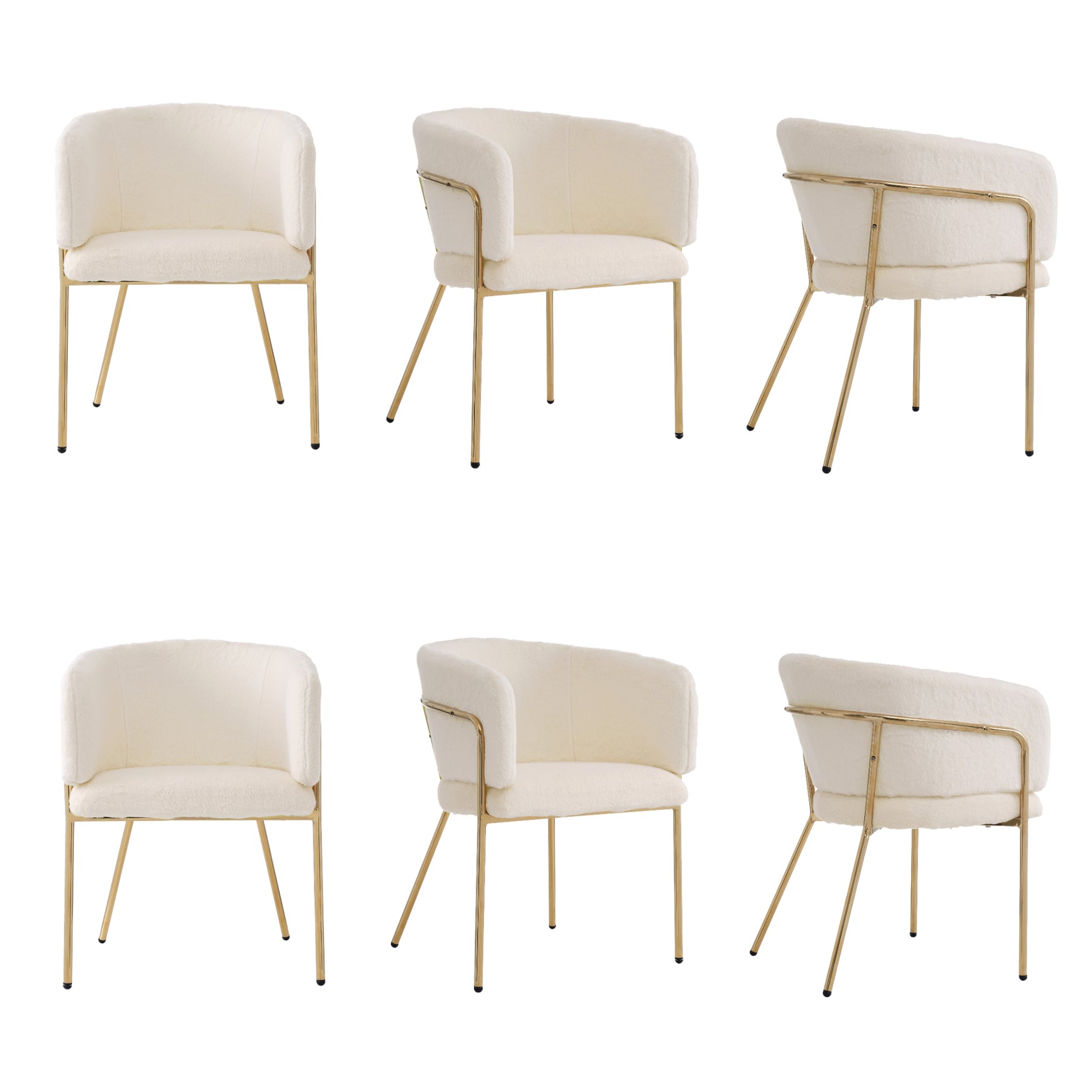 Lot de 6 chaise de loisirs individuelle en imitation de velours de lapin Chaise élégante à quatre pieds en métal beige pour salon chambre à coucher et salle à manger