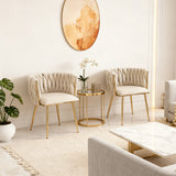 Set aus 4 Esszimmerstühlen im Industriestil mit geflochtener Rückenlehne aus beigem Stoff – MILIANA