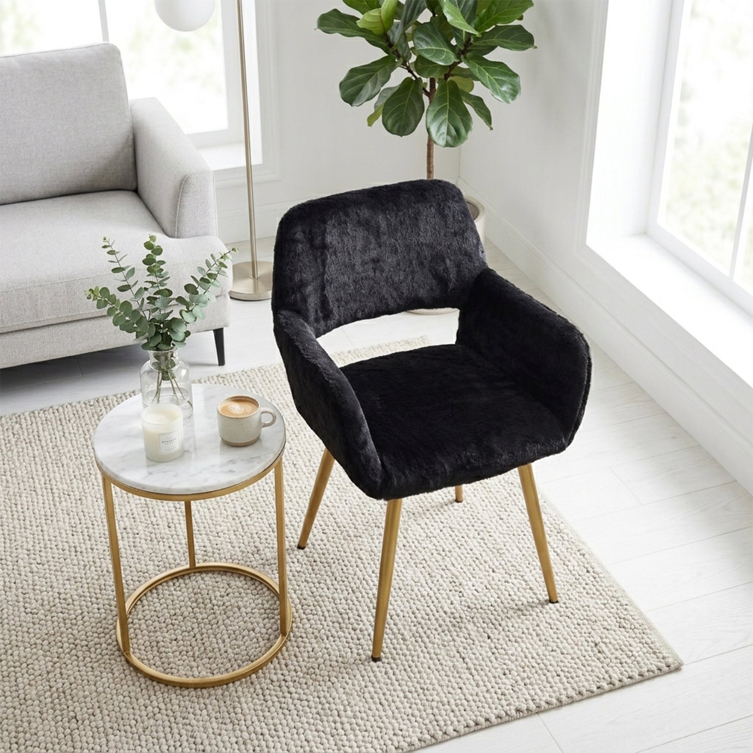 Scandinavian dining chair with black fabric armrests - CROMWELL BLACK Ⅰ