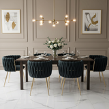 Lot de 2 Chaises en Velours Luxueuses Chaises à Dos Tressé avec Pieds Métal Doré pour Salon Chambre à Coucher Salle à Manger, Noir