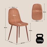 Lot de 8 chaises de salle à manger en tissu rouge doux, chaises de détente avec dossier et pieds métalliques assortis scandinave - CHARLTON
