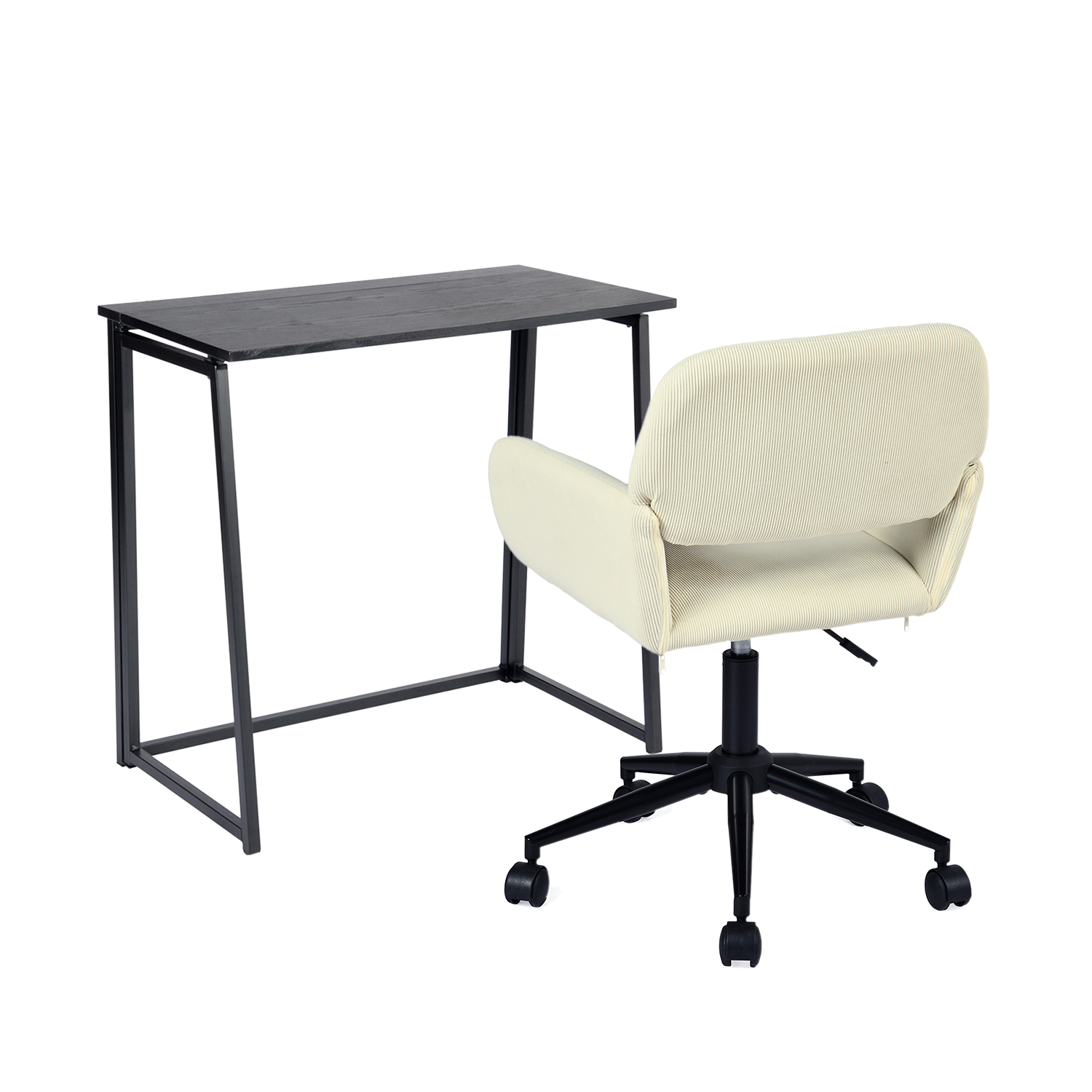 Ufficio pieghevole in metallo nero e sedia desktop in velluto beige - Ascoli & Ross