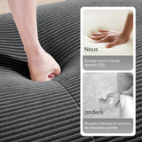 Ensemble de canapés avec accoudoirs incurvés et base antidérapante en tissu velours côtelé doux pour le salon, gris, siège 2 + tabouret 2