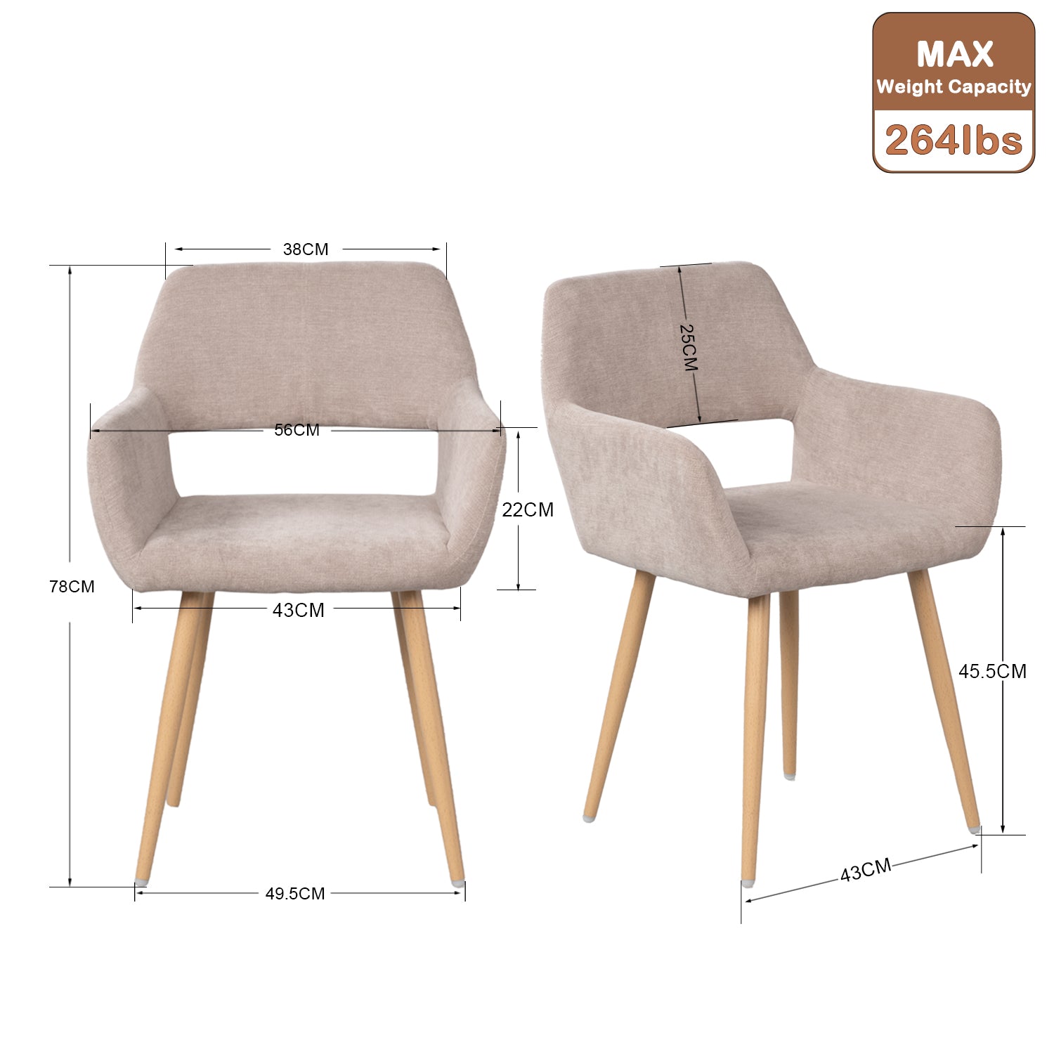 Lot de 4 fauteuils de salle à manger scandinaves avec accoudoirs en tissu beige - CROMWELL