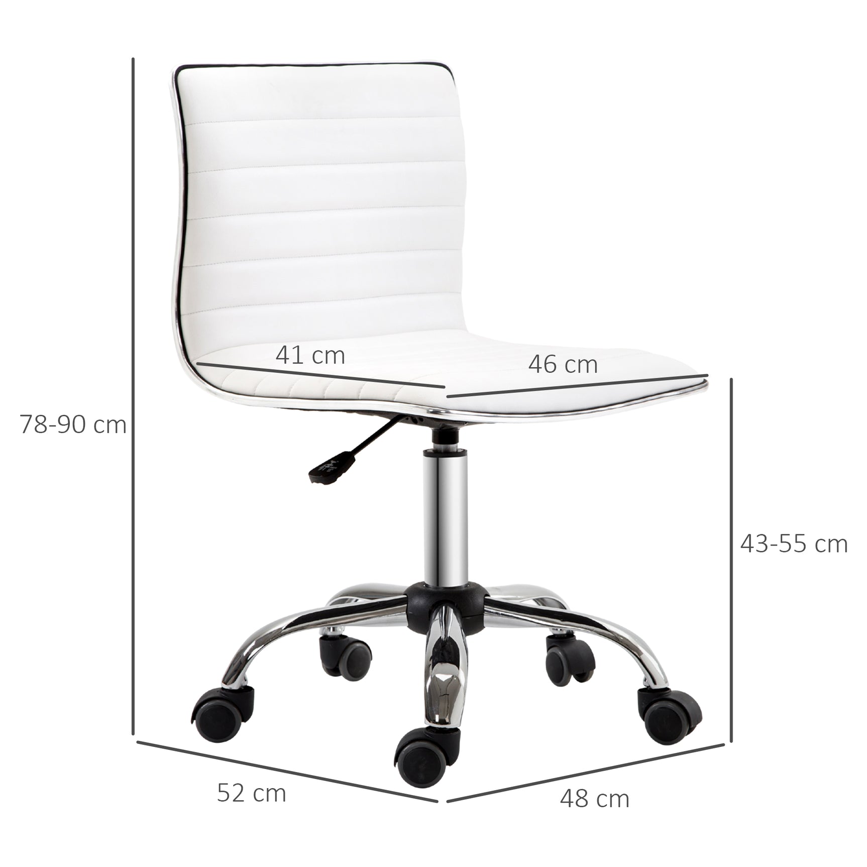 Office chair without armrests in white leather adjustable in height - 78 to 90 cm