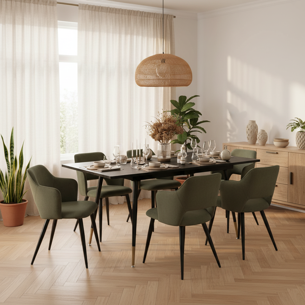 Round Table Table Table Table Timber Ø80 cm with 4 black velvet chairs, modern and comfortable style