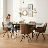 Round Table Table Table Table Timber Ø80 cm with 4 black velvet chairs, modern and comfortable style