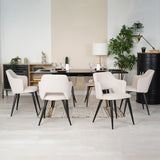 Ensemble de salle à manger comprenant une table extensible et 6 fauteuils avec accoudoirs en tissu beige