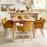 Lot de 6 chaises de salle à manger de style scandinave avec pieds en bois et accoudoirs en velours côtelé jaune - ELIA