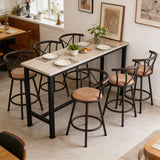 Set mit 6 drehbaren Industrie-Barhockern mit brauner Stoffrückseite – HAILEY 24
