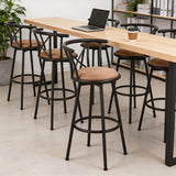 Set von 6 schwenkbaren Industriestangenhockern mit brauner Stoffrückländer - Hailey 29