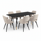 Ensemble de salle à manger comprenant une table extensible et 6 fauteuils avec accoudoirs en tissu beige
