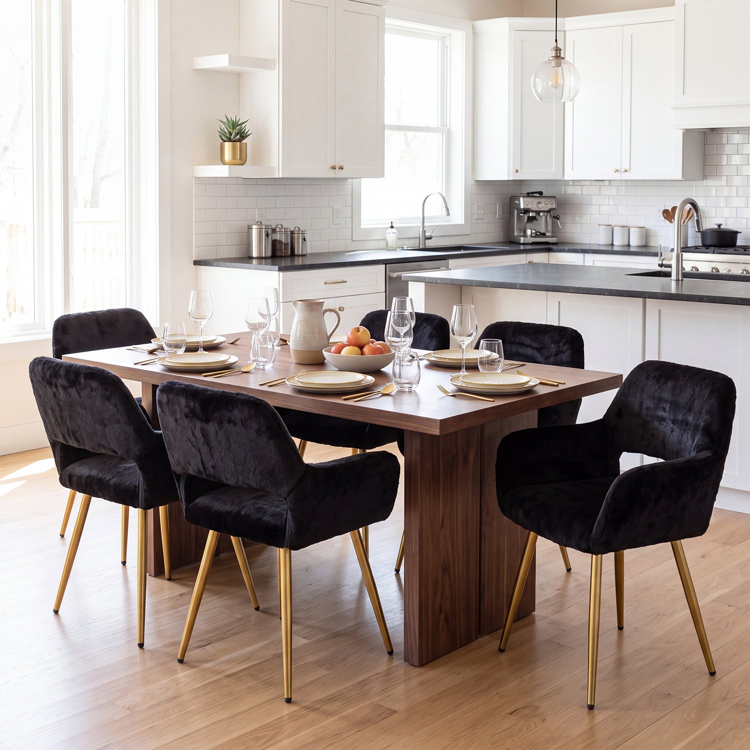 Scandinavian dining chair with black fabric armrests - CROMWELL BLACK Ⅰ